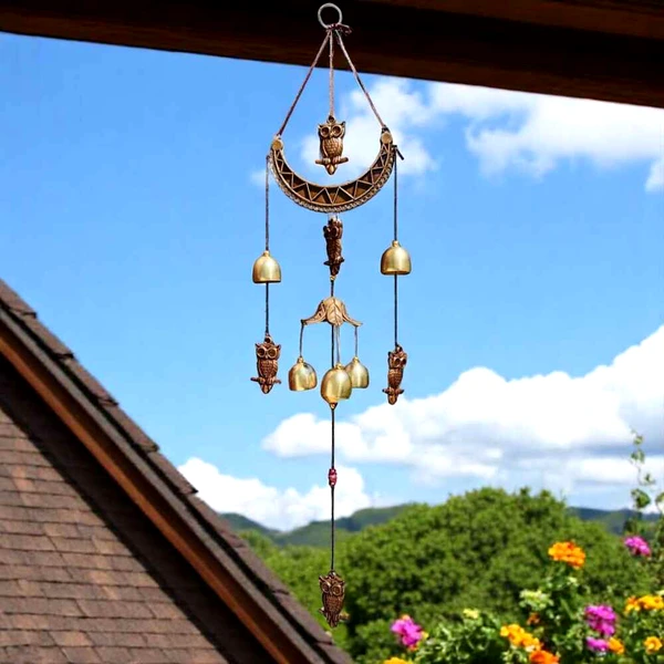 Clopoței de vânt cu semiluna, bufniță sau elefanti, decor pentru fereastră, balcon sau ușă, simbol al înțelepciunii și rezistenței, ideal pentru casă, 2 modele 68 cm