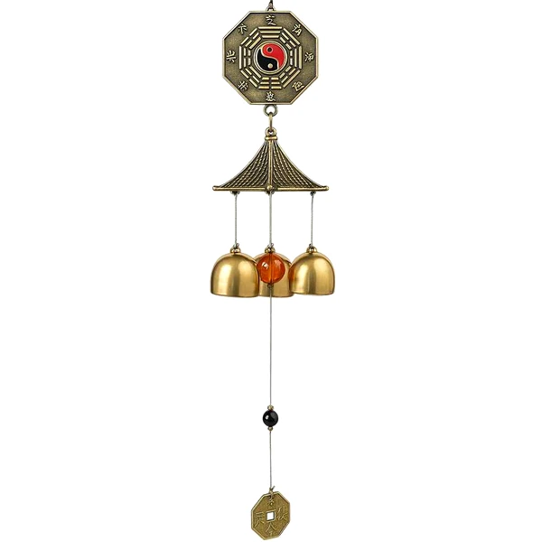 Clopoței de vânt din metal cu 2 pa kua, simbol Yin-Yang și Dragon, pagoda, 3 clopotei decorațiune elegantă pentru balcon sau grădină, cu sunet plăcut și relaxant, 45 cm
