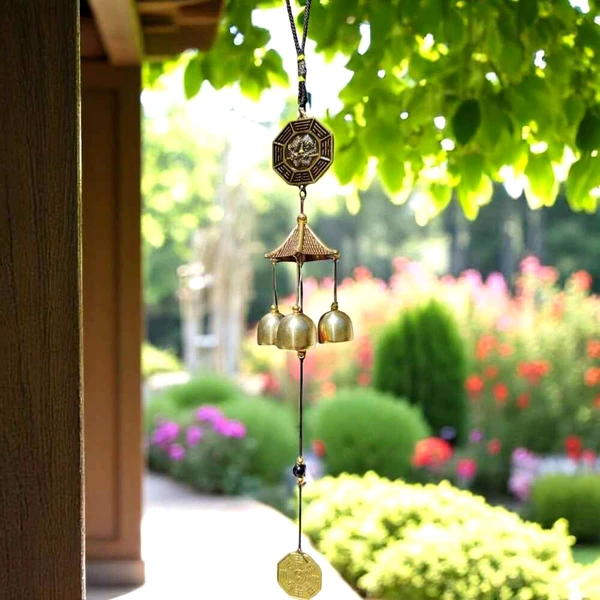 Clopoței de vânt din metal cu 2 pa kua, simbol Yin-Yang și Dragon, pagoda, 3 clopotei decorațiune elegantă pentru balcon sau grădină, cu sunet plăcut și relaxant, 45 cm