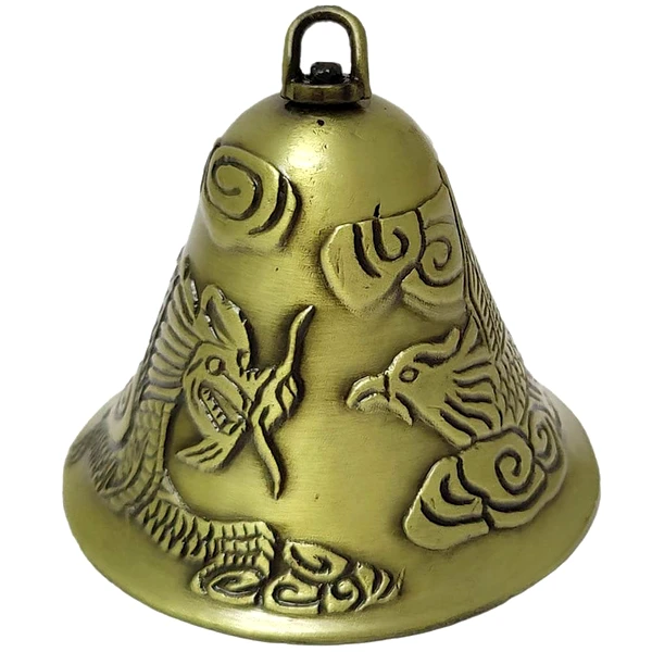 Clopotei cu Pheonix si Dragon pentru protectie, obiect feng shui pentru dragoste, 6 cm auriu