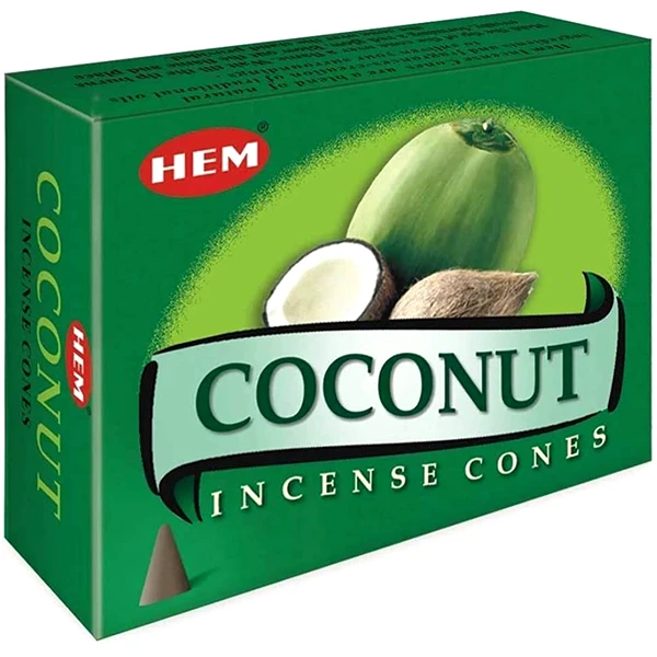 Conuri parfumate Cocos, HEM profesional, aroma dulce, suport metalic inclus, 10 conuri (25g) aromaterapie