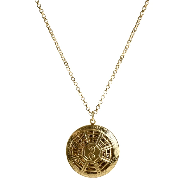 Yin Yang cu 8 diagrame, colier cu difuzor aromaterapie, talisman pentru armonie si echilibru, auriu