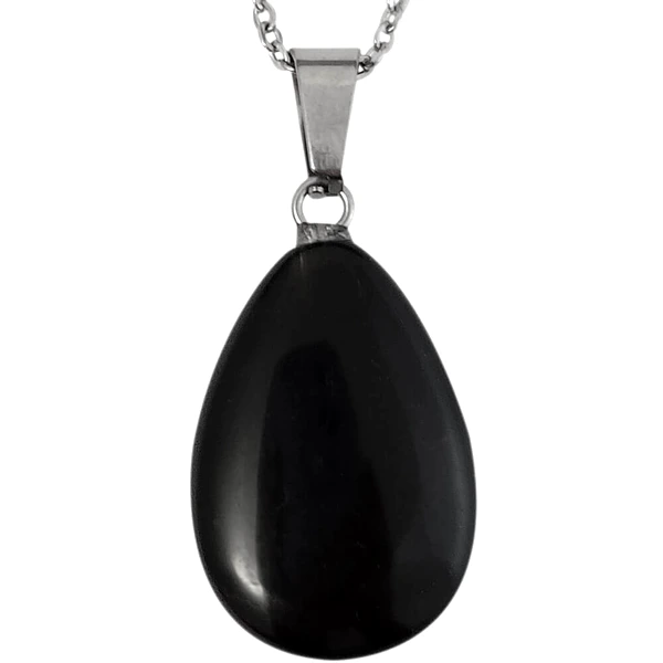 Pandantiv Onix, piatra siguranței și a încrederii, cristal natural în formă ovală negru 30 cm 