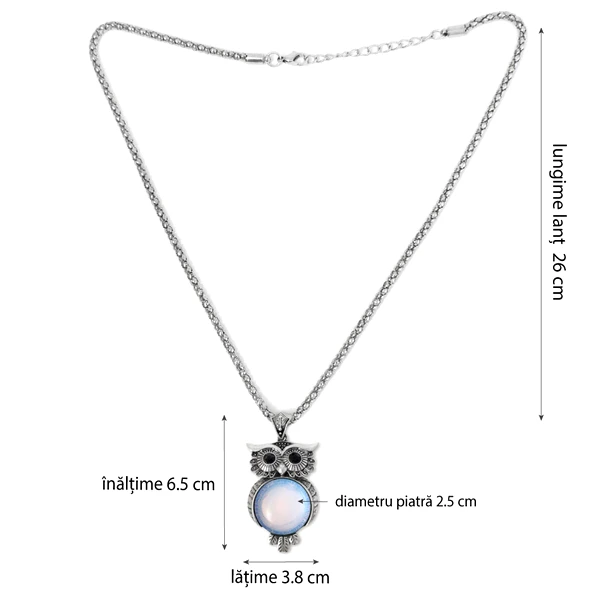 Pandantiv Cuart Opal bufnita, lantisor tennis, piatra 3.5 cm