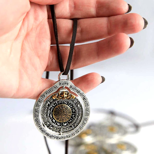Pandantiv 8 simboluri norocoase, amuletă feng shui de bunăstare, colier cu șnur unisex argintiu