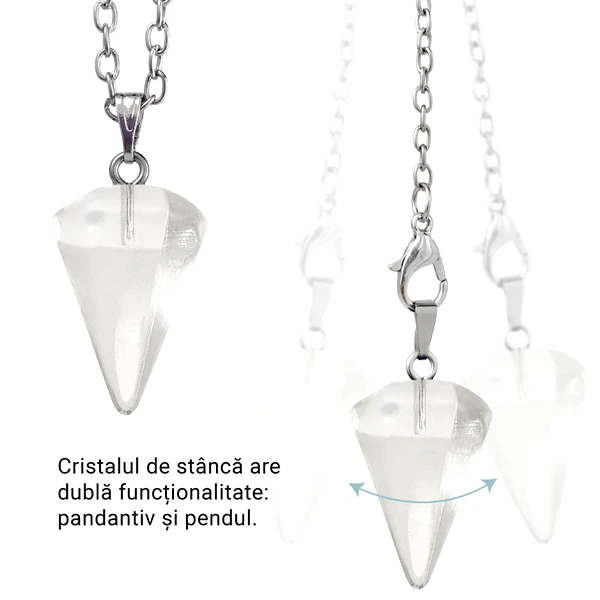 Pendul Cristal de Stanca, cu dublă funcționalitate de colier, transparent