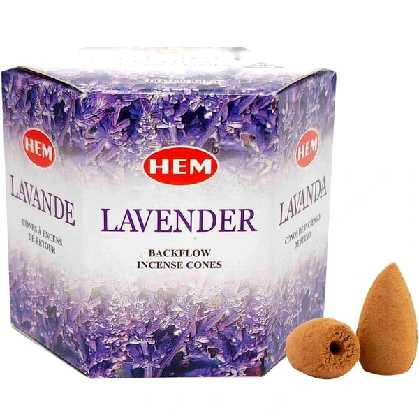 Conuri backflow parfumate Lavanda, HEM profesional Lavander, pentru relaxare si aromaterapie efect cascada, 40 buc.