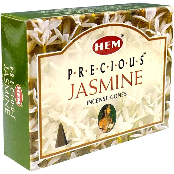 Conuri parfumate Iasomie, gama HEM profesional Jasmine pentru atmosfera placuta, 10 conuri aromaterapie (25g) suport metalic inclus