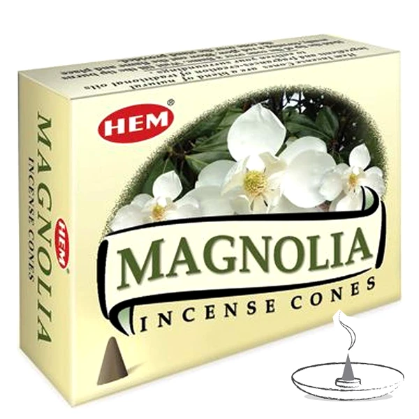 Conuri parfumate Magnolie, gama HEM profesional, sporeste angajamentul in relatii, 10 conuri (25g) aromaterapie suport metalic inclus