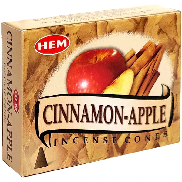 Conuri parfumate Mar si Scortisoara, gama HEM profesional Cinnamon Apple, suport metalic inclus, 10 conuri aromaterapie