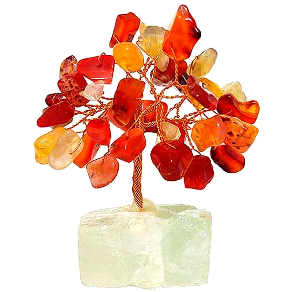 Copac cu cristale Carneol si Agate, 8 cm rosu