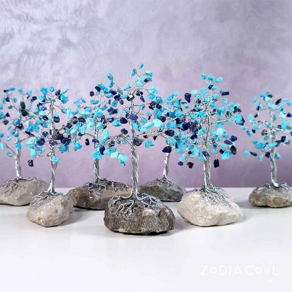 Copacei decorativi Lapis Lazuli si Turcoaze, pietre pentru echilibru si succes, suport piatra naturala 15 cm cristal albastru