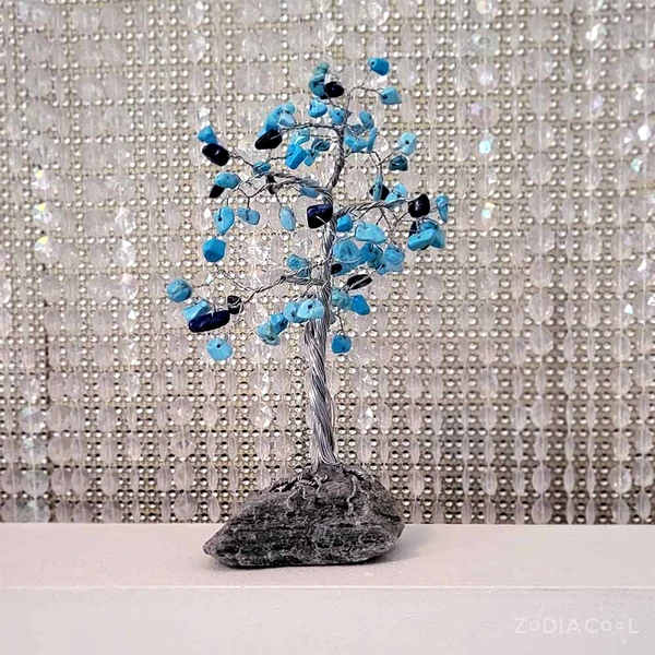 Copacei decorativi Lapis Lazuli si Turcoaze, pietre pentru echilibru si succes, suport piatra naturala 15 cm cristal albastru