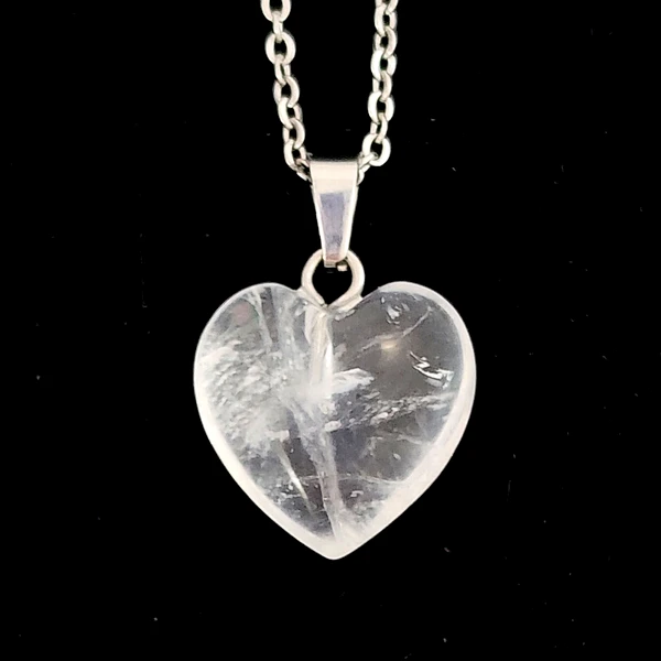 Pandantiv Cristal de Stâncă, piatra puterii, cristal natural formă Inimă 15 mm