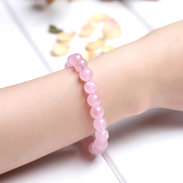 Set Bratara Cuart roz cu felicitare personalizata, pietre semipretioase rotunde elastica