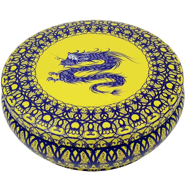 Comoara dragonului albastru simbol de sporire a belsugului, cutie de depozitare metal, 125 mm