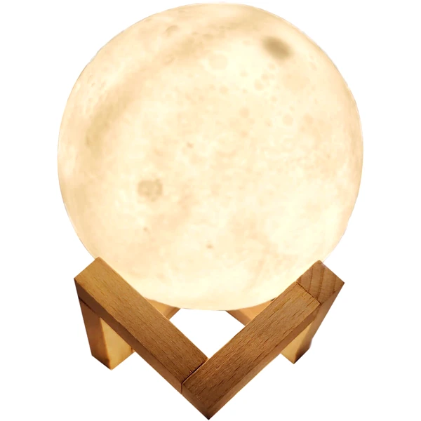 Difuzor aromaterapie Luna, cu umidificator, 13 cm, lumina cu 3 intensitati ale culorii, stand lemn, 880 ml