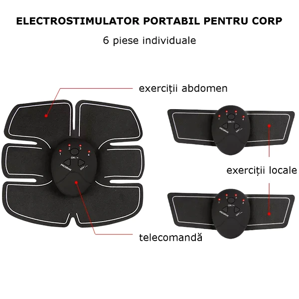 Kit electrostimulator abdomen EMS 6 piese negru