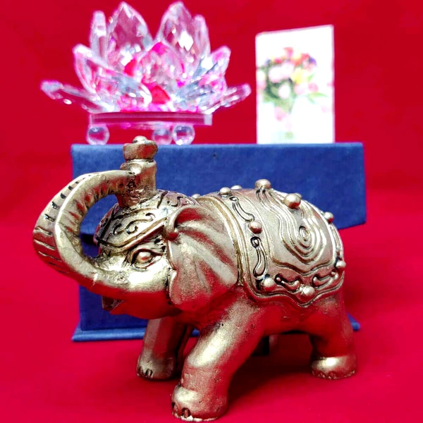 Cadou Elefant cu trompa in sus si Lotus roz cristal, simbol pentru dragoste, noroc si longevitate, cadouri impachetate cu minifelicitare