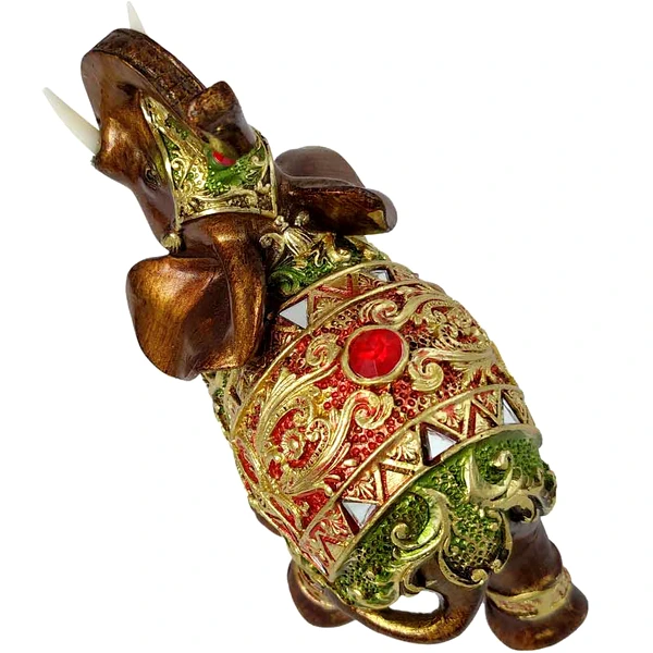 Elefant cu trompa in sus, statueta pentru bogăție, 2 modele auriu și maro
