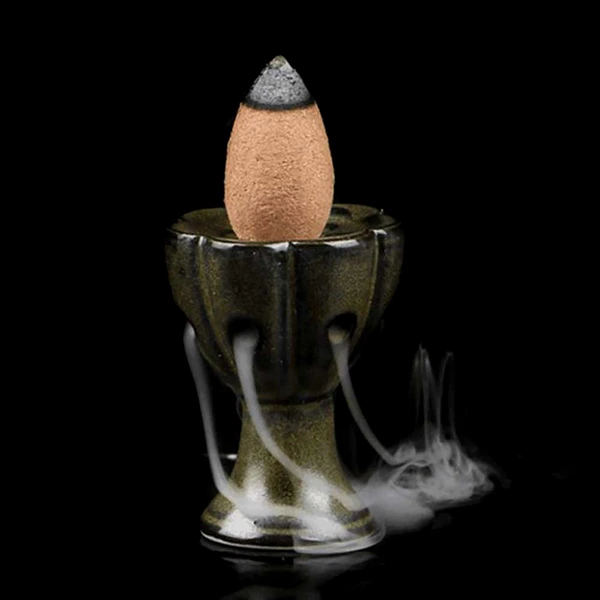 Mini fantana fum Cupa, suport conuri fumigene parfumate backflow, ceramica negru
