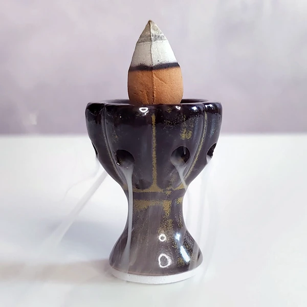 Mini fantana fum Cupa, suport conuri fumigene parfumate backflow, ceramica negru
