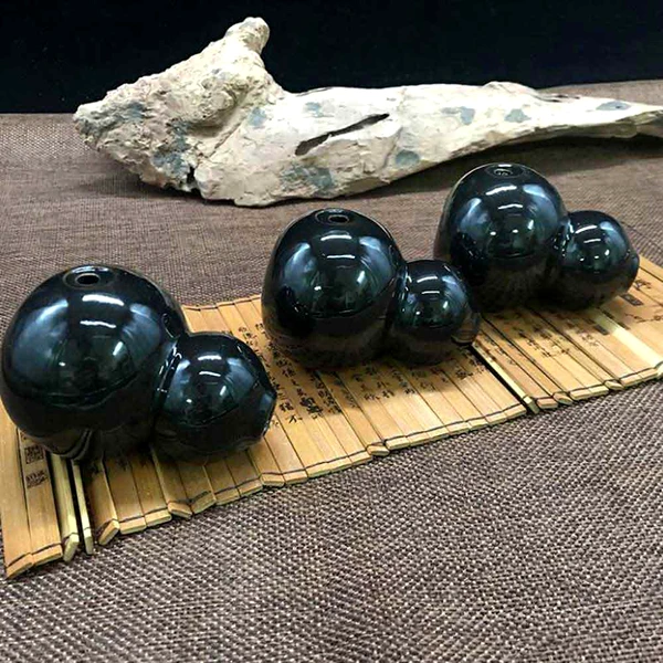 Fântâna Wu Lou, simbol feng shui de sănătate, suport de aromaterapie cu 2 conuri parfumate backflow, ceramică negru
