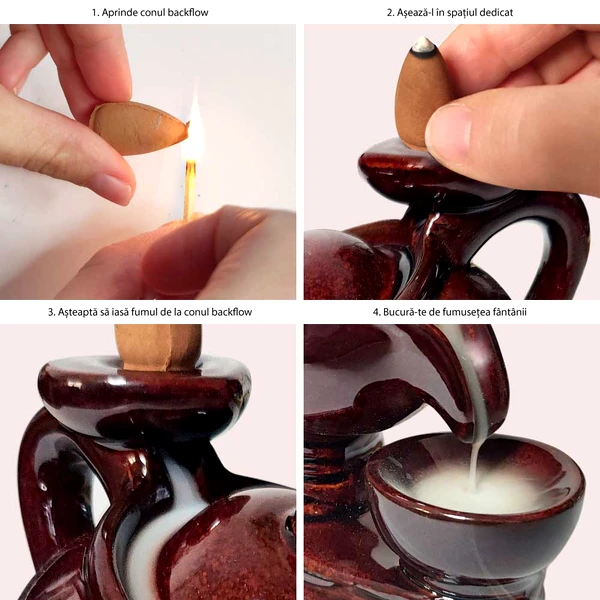 Fântâna Ceainic, suport de aromaterapie pentru conuri backflow, ceramică maro 14 cm