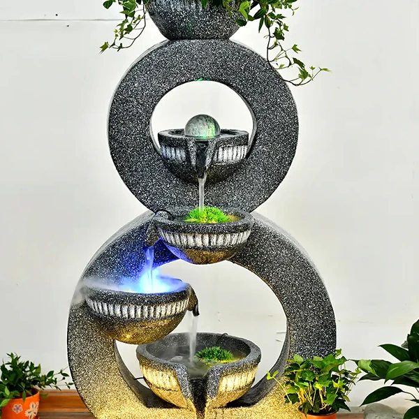 Fantana feng shui Infinit, curgătoare de exterior casă, leduri 93 cm gri