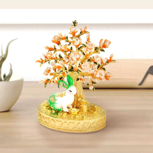 Iepure de Floare de Piersic, amuleta feng shui pentru noroc si dragoste, metal multicolor