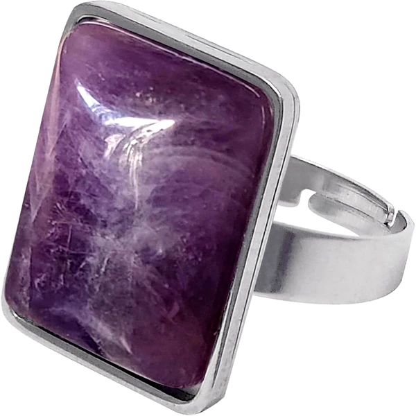 Inel ametist, piatra protecție dragoste si spiritualitate, pietre mov 2 cm dreptunghiular, reglabil