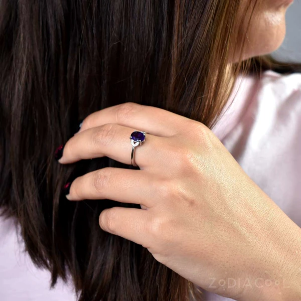 Inel Ametist, piatra fericirii 8 mm oval mov ajustabil