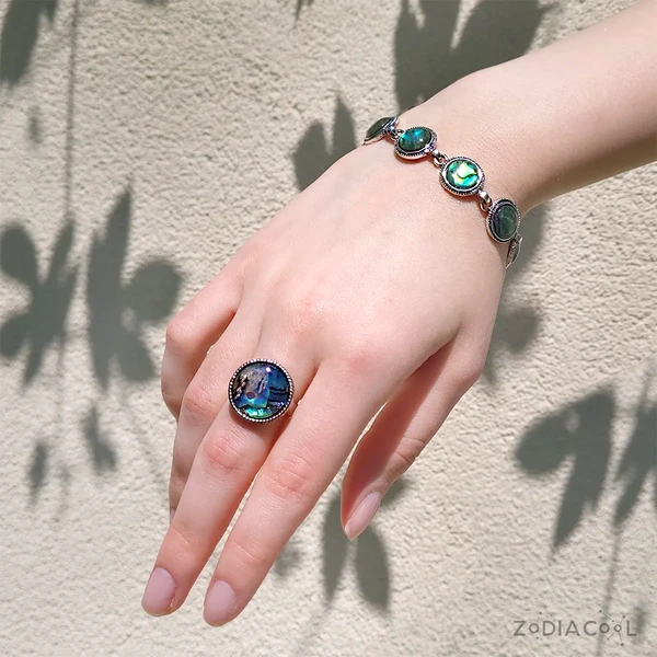 Bratara 6 pietre Mother of Pearl, piatra scoica nacru sidef rotund, incuietoare toggle reglabila