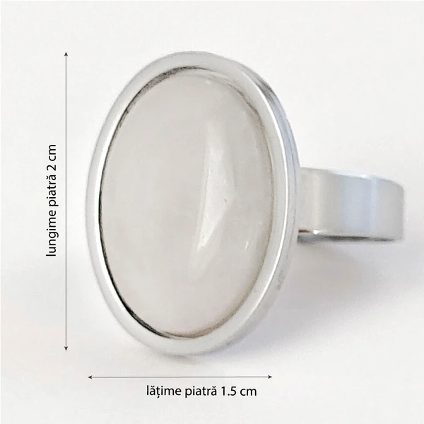 Inel Cuarț alb-roz, piatra dragostei forma rotundă 3 cm, reglabil