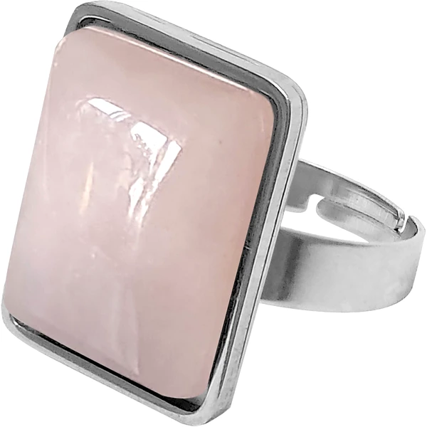 Inel Cuatz, piatra alb roziu 2 cm forma patrat reglabil