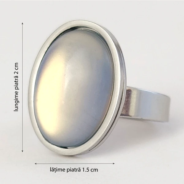 Inel Opal rotund sau oval, piatra protecției și a înlăturării inhibițiilor, pietre alb albastru, reglabil