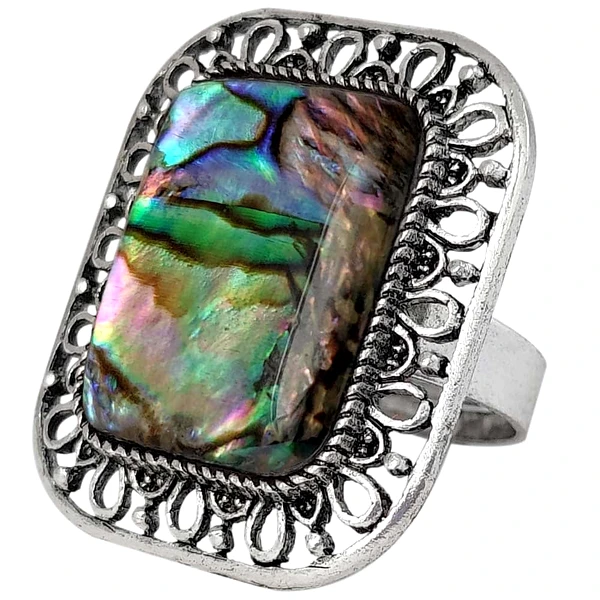 Inel Mother of Pearl nacru sidef, piatra liniștii interioare sidefată 2 cm forma patrat, reglabil