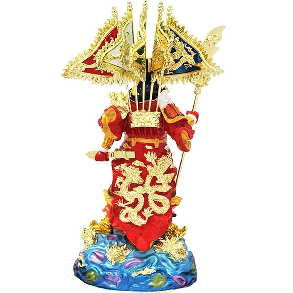 Zeul razboiului magnific Kwan Kung cu 5 Steaguri, statueta 2023 pentru putere, victorie și succes, metal solid