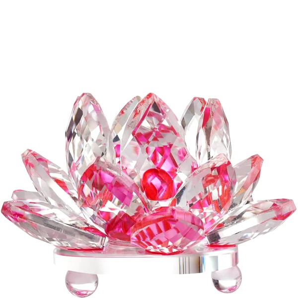 Lotus roz, decoratiune cristal k9 tip nufar pentru living sau dormitor, obiect feng shui pentru armonie, 8 cm