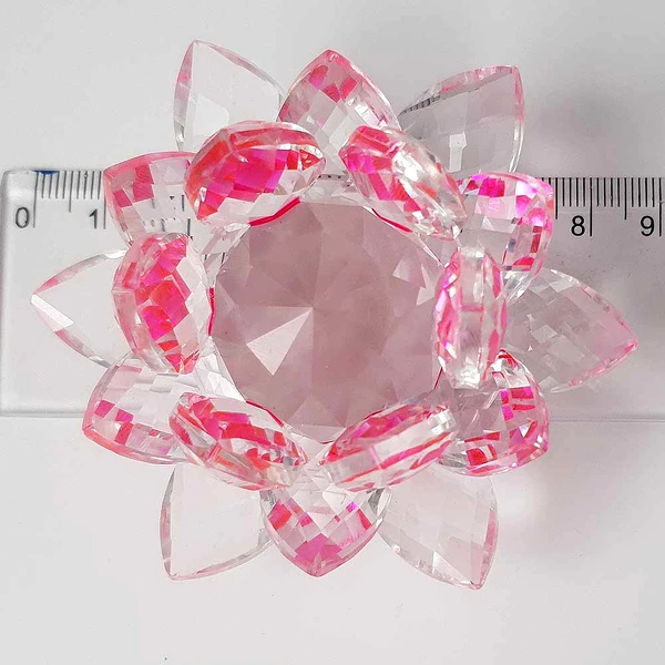 Lotus roz, decoratiune cristal k9 tip nufar, obiect feng shui pentru armonie si echilibru, 8 cm