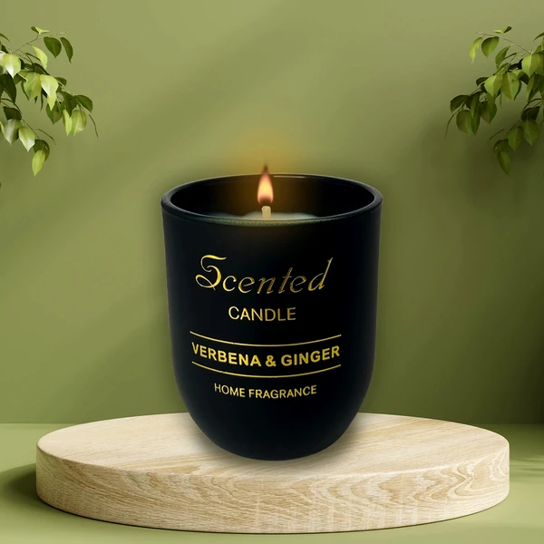 Lumânare parfumată Ghimbir, recipient de ceramică negru, aroma verbena ginger, 120 gr