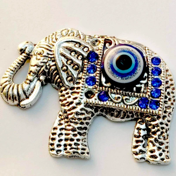 Magnet frigider elefant cu ochiulmagic norocos, talisman de protectie energii negative si invingere obstacole, argintiu albastru