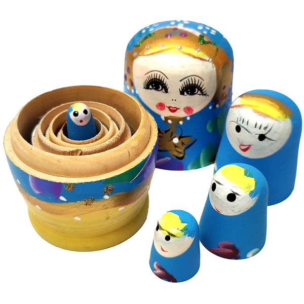 Matrioska, papusi rusesti albastru