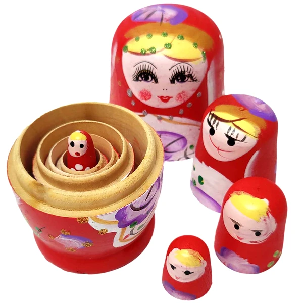 Matrioska, papusi rusesti pentru prosperitate, nunațe roșu roz11 cm