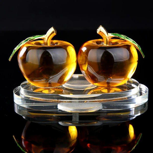 2 mere cristal k9, suport aromaterapie si simbolul armoniei în cuplu, galben 12 cm