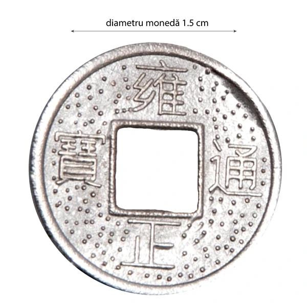 Set 24 monede argintii chinezesti 15mm, amuleta feng shui pentru prosperitate si bani, metal