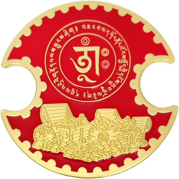 Placa moneda lacăt, obiect feng shui pentru acumulare bani și noroc în investiții financiare, metal roșu 13 cm