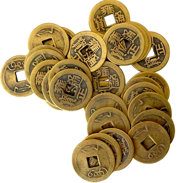 Monede chinezesti, amulete feng shui pentru bogatie, metal auriu vintage 19 mm