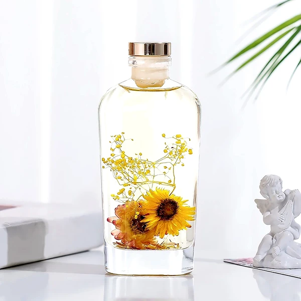 Difuzor aromaterapie bețișoare Gardenia, sticlă cu flori decor, floral 175 ml, roșu