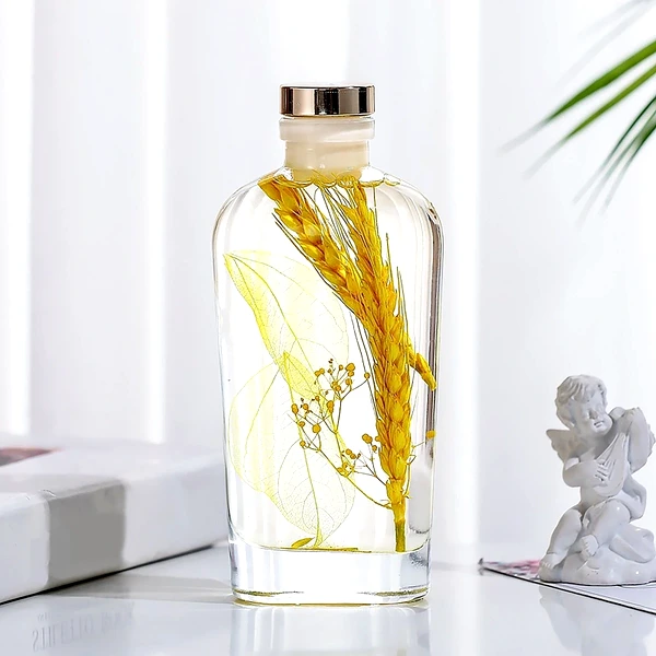 Difuzor betisoare aromaterapie Shangri la, sticla cu flori decor, exotic 175 ml, galben